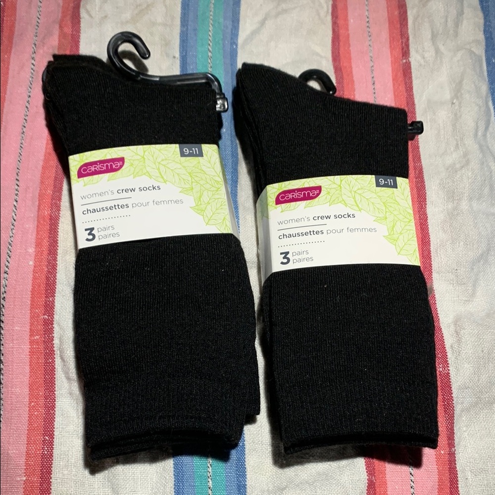 Womens Crew Socks Black 2 sets/3